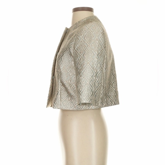 Max Mara Pianoforte Metallic Brocade Silk-Lined Jacket | Silver Blue | Sz 6 - Picture 6 of 14